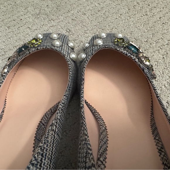 J. Crew Glen Plaid Embellished Block Heel Pumps Pearls Jeweled Square Toe - Picture 11 of 14